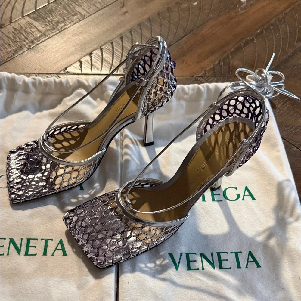Bottega Veneta Silver/Purple Mesh Heels - Picture 3 of 5